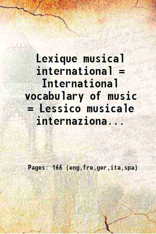 Lexique musical international = International vocabulary of music = Lessico musicale internaziona...